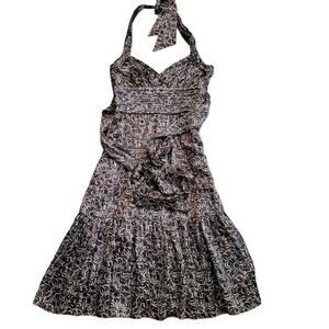 BCBG Maxazria Brown Silk‎ Halter Dress Mini X-Small Sexy Night Out